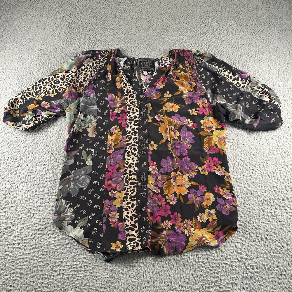 Johnny Was Jade Blouse Womens XS Silk Floral Boho 3/4 Sleeve Zane Easy